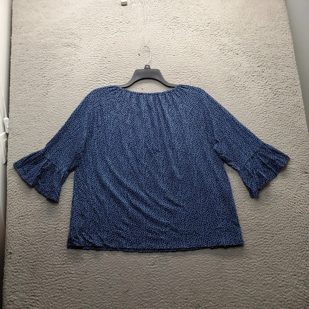 Michael Kors Blouse Women XL Multi Giraffe Print Bell Sleeve Scoop Neck Pullover